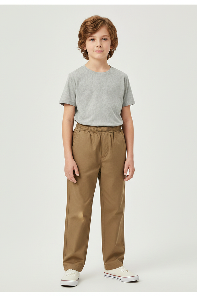 Pantalon Marron Ample Garçon Décontracté Coton