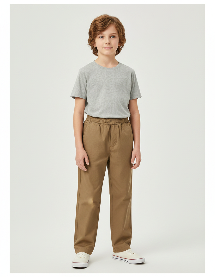Pantalon Marron Ample Garçon Décontracté Coton
