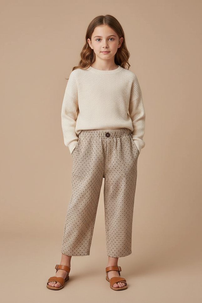 Pantalon Marron À Pois Coupe Ample Décontracté Enfant - Cordé
