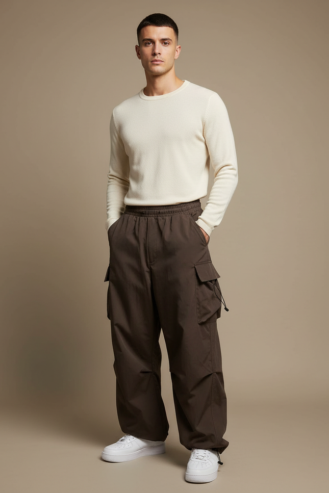 Pantalon Marron Cargo Ample Décontracté Streetwear Homme - Polyester