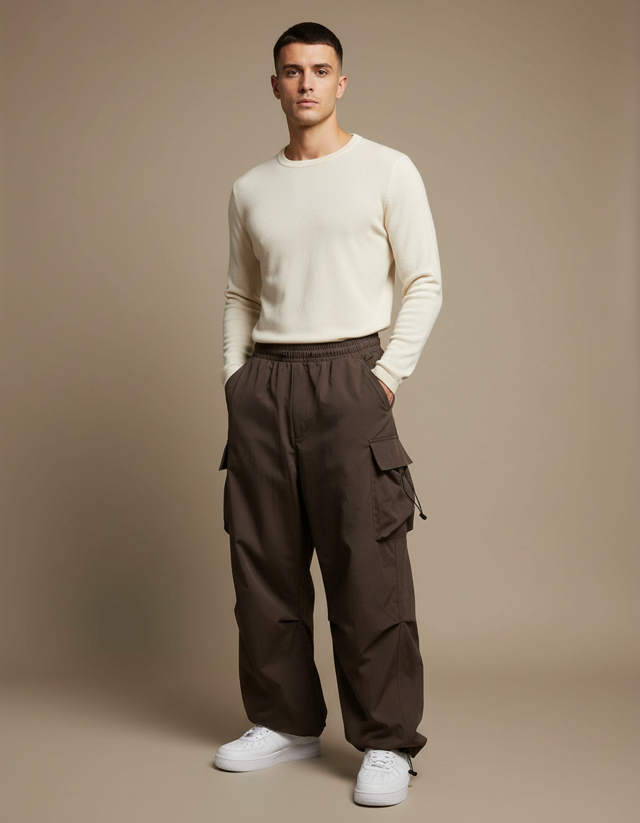 Pantalon Marron Cargo Ample Décontracté Streetwear Homme - Polyester