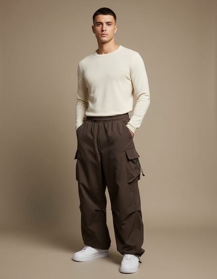 Pantalon Marron Cargo Ample Décontracté Streetwear Homme - Polyester