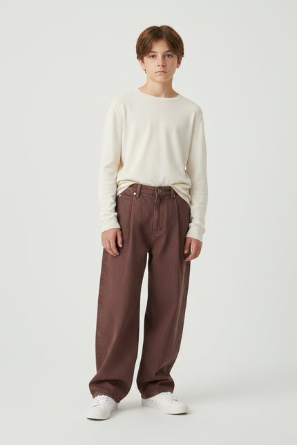 Pantalon Marron Ample Denim Décontracté Enfant - Jean