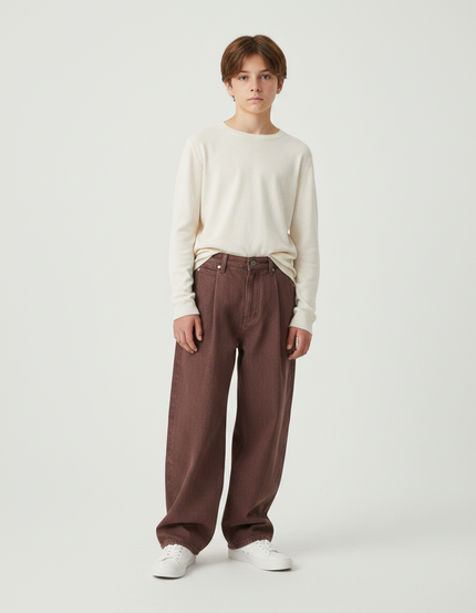 Pantalon Marron Ample Denim Décontracté Enfant - Jean