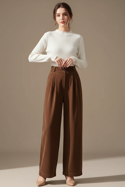 Pantalon Marron Velours Côtelé Ample Plissé Hiver - Cordé