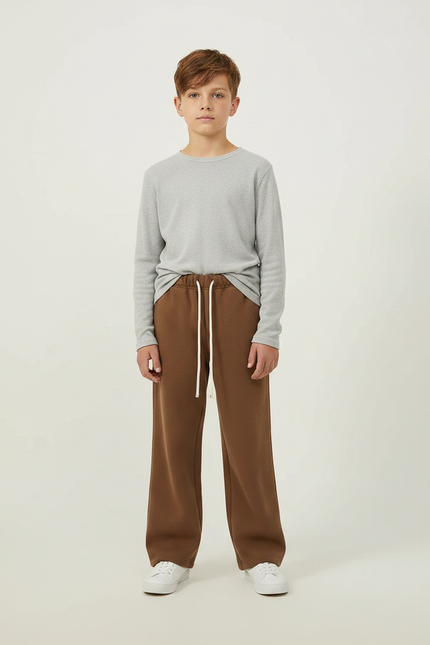 Pantalon Marron Ample Molleton Cordon Décontracté Enfant