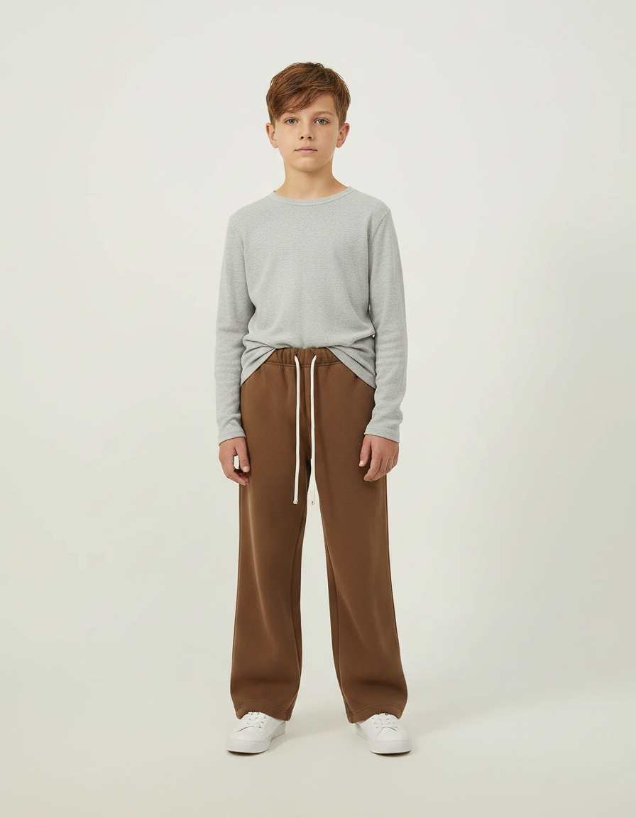Pantalon Marron Ample Molleton Cordon Décontracté Enfant