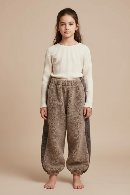 Pantalon Marron Polaire Ample Chaud Bicolore Enfant - Molleton