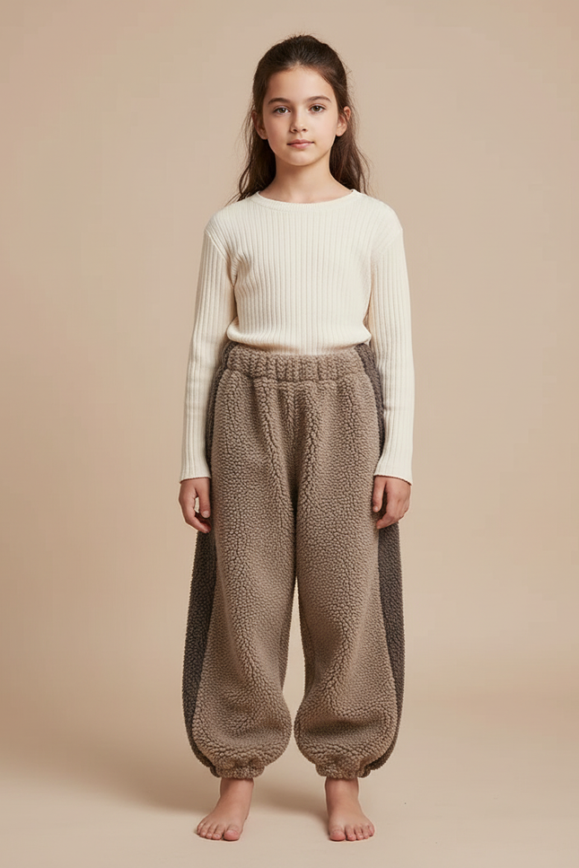 Pantalon Marron Polaire Ample Chaud Bicolore Enfant - Molleton