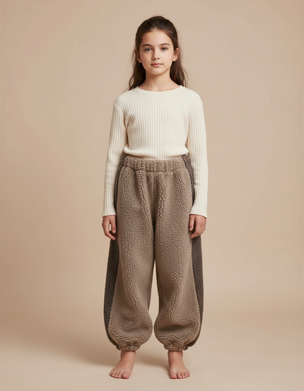 Pantalon Marron Polaire Ample Chaud Bicolore Enfant - Molleton