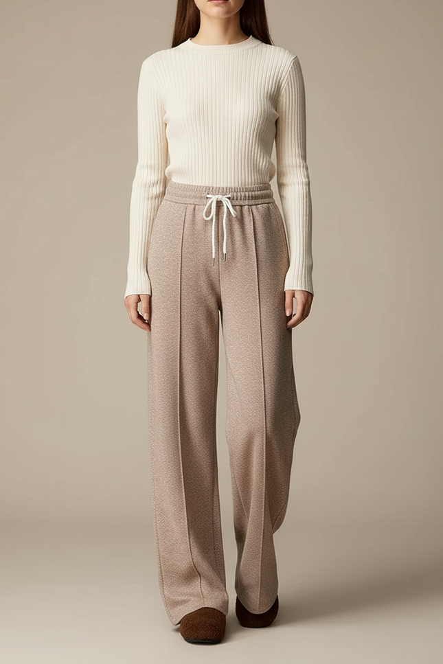 Pantalon Marron Ample Texturé Décontracté Femme - Molleton