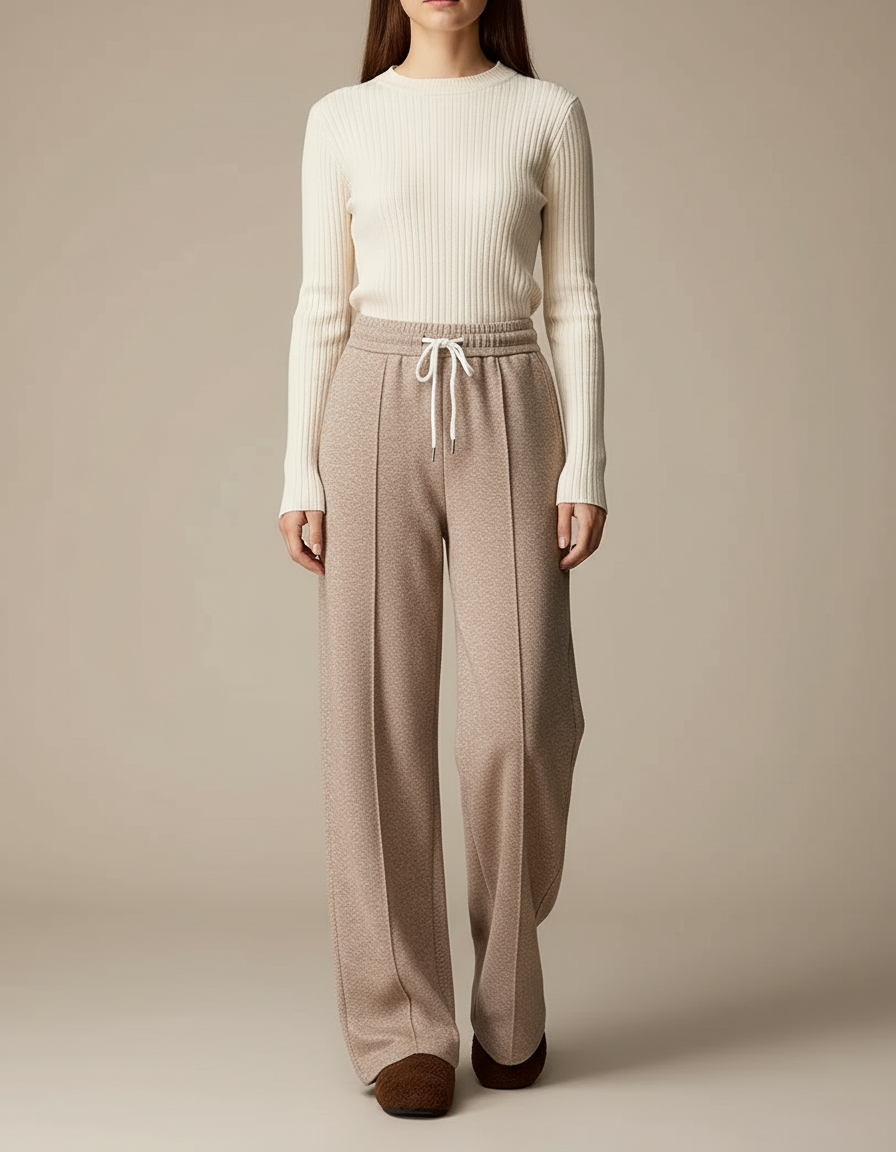 Pantalon Marron Ample Texturé Décontracté Femme - Molleton