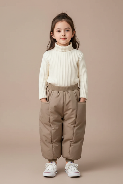 Pantalon Marron Matelassé Ample Épais Enfant Hiver - Polyester