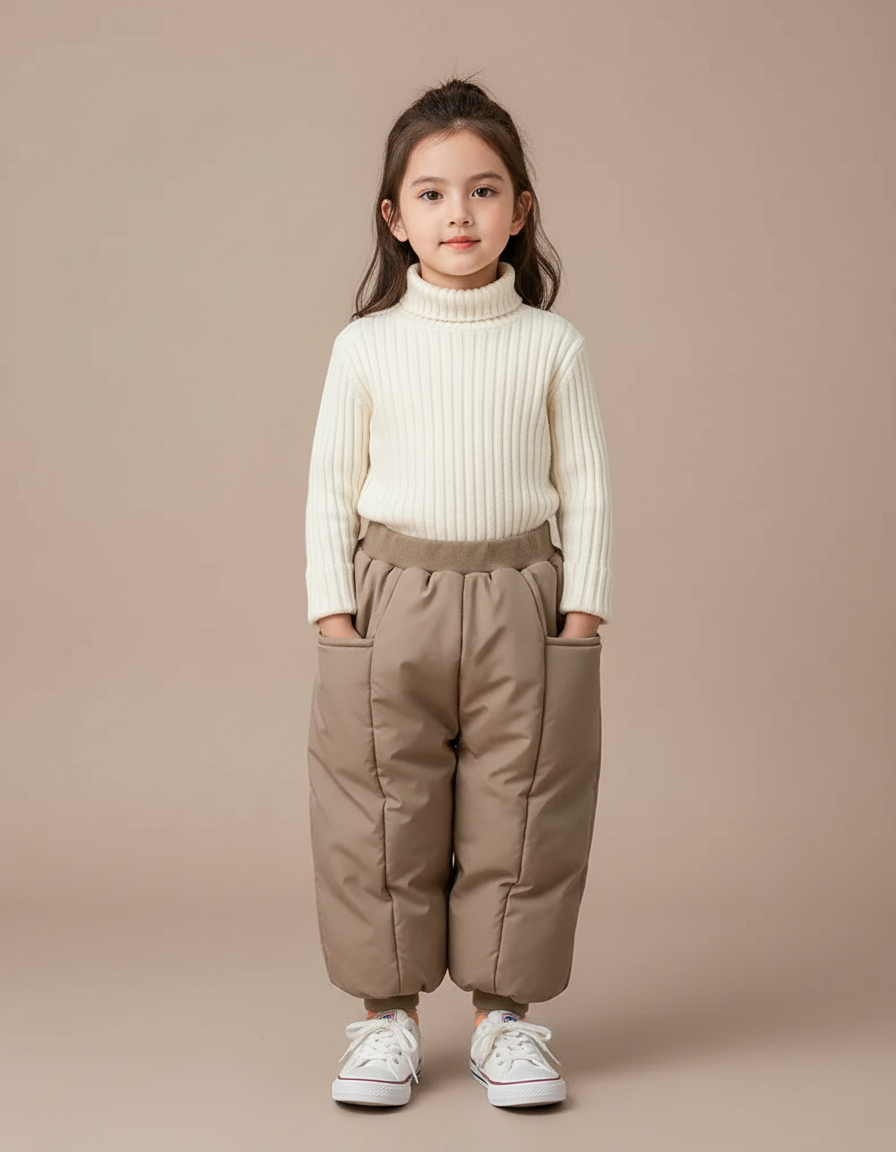 Pantalon Marron Matelassé Ample Épais Enfant Hiver - Polyester
