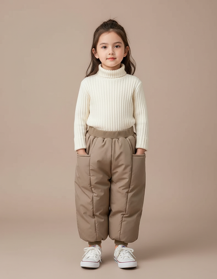 Pantalon Marron Matelassé Ample Épais Enfant Hiver - Polyester