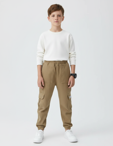 Pantalon Marron Cargo Coton Décontracté Garçon - Kaki