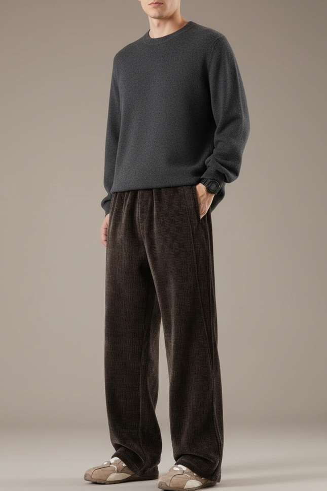 Pantalon Marron Côtelé Ample Décontracté Vintage - Cordé