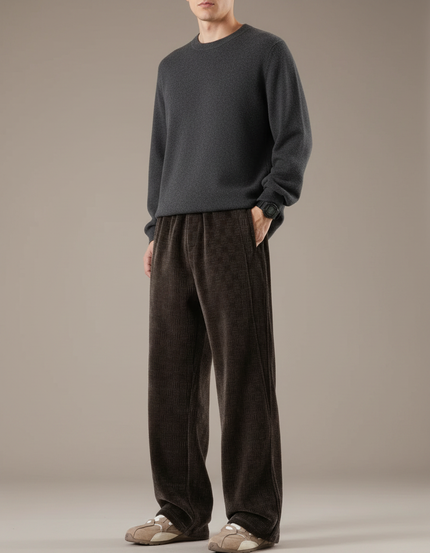 Pantalon Marron Côtelé Ample Décontracté Vintage - Cordé