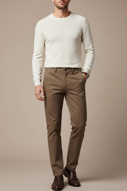 Pantalon Marron Chino Coton Slim Fit Homme Casual
