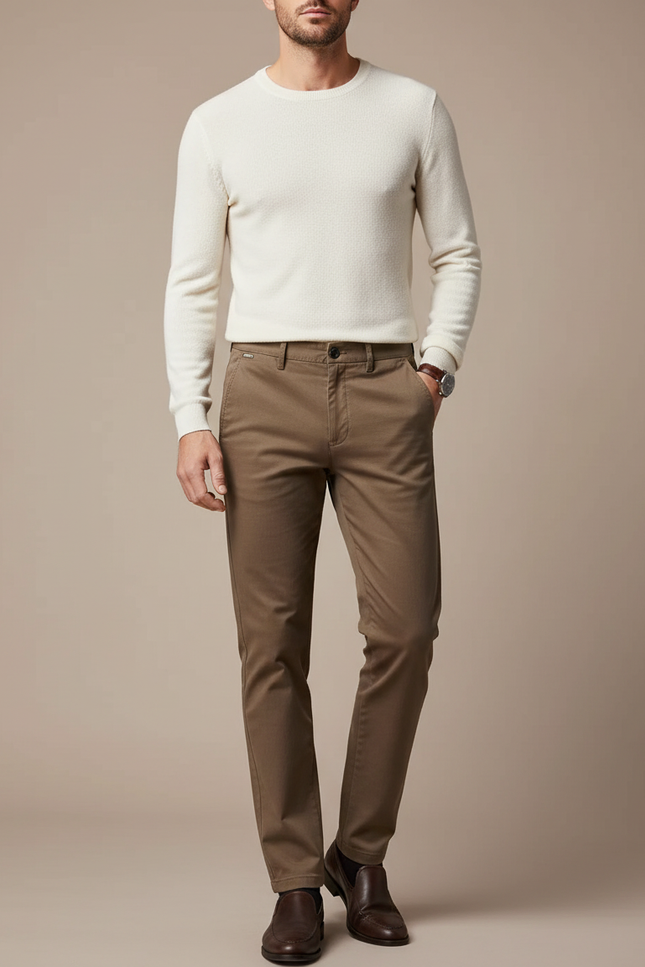 Pantalon Marron Chino Coton Slim Fit Homme Casual