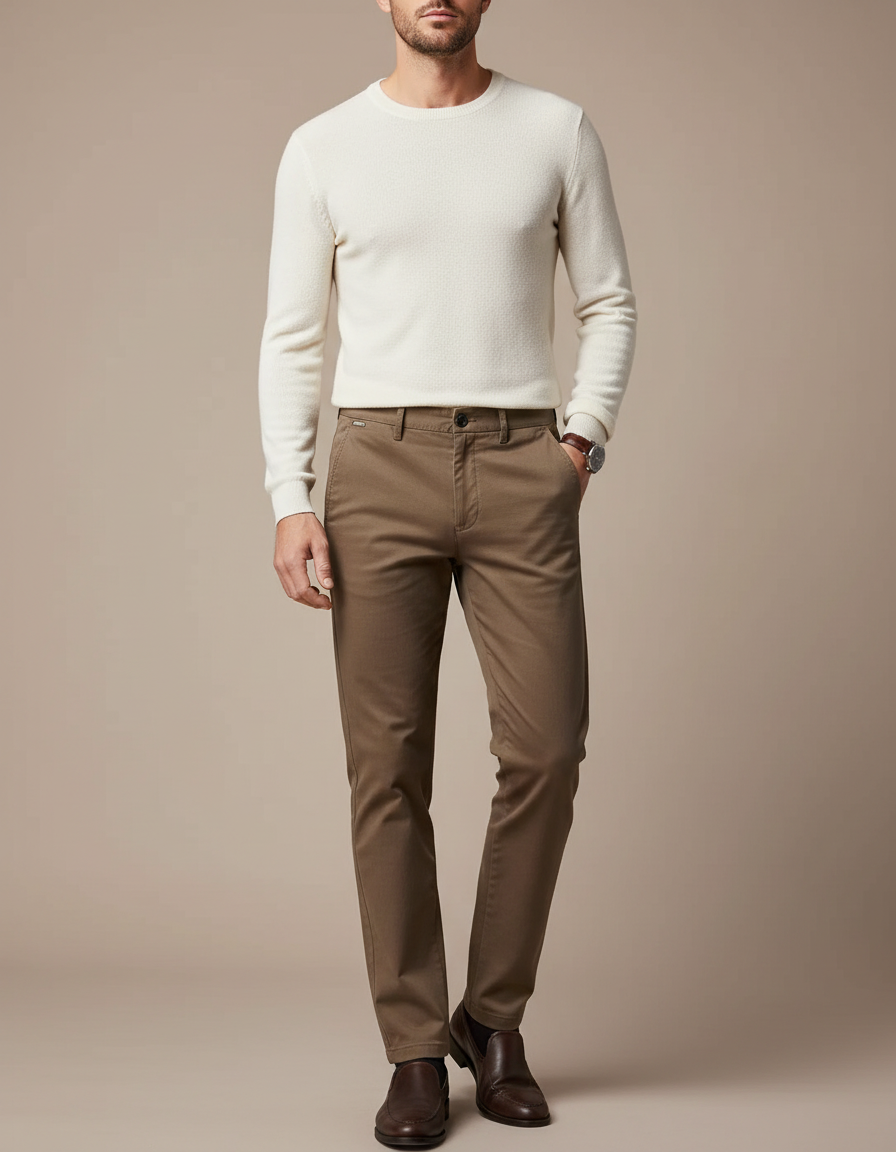 Pantalon Marron Chino Coton Slim Fit Homme Casual
