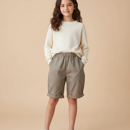Pantalon Marron Enfant Décontracté Coton Ceinture Élastique - Kaki