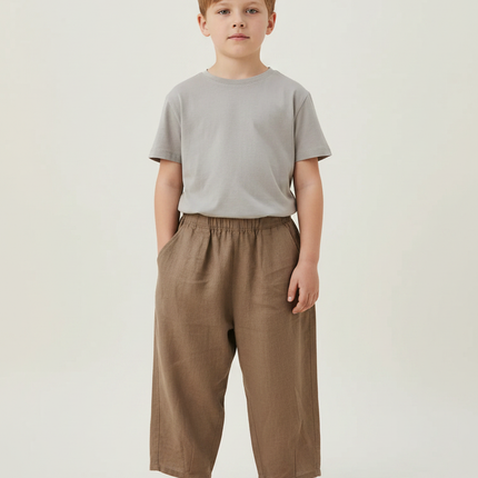 Pantalon Marron Lin Ample Décontracté Enfant