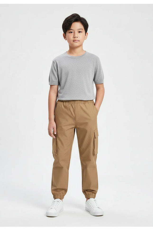 Pantalon Marron Cargo Enfant Décontracté Coton - Kaki