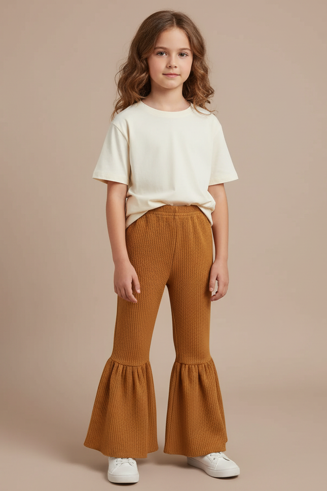 Pantalon Marron Évasé Texturé Enfant Confortable - Maille