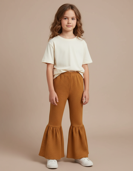 Pantalon Marron Évasé Texturé Enfant Confortable - Maille