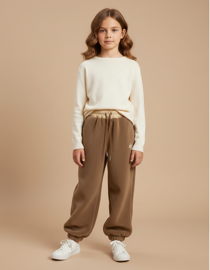 Pantalon Marron Ample Molletonné Enfant Brodé