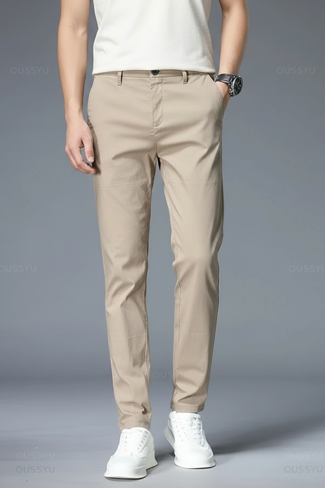 Pantalon Marron Chino Slim Extensible Décontracté Homme - Beige Gabardine