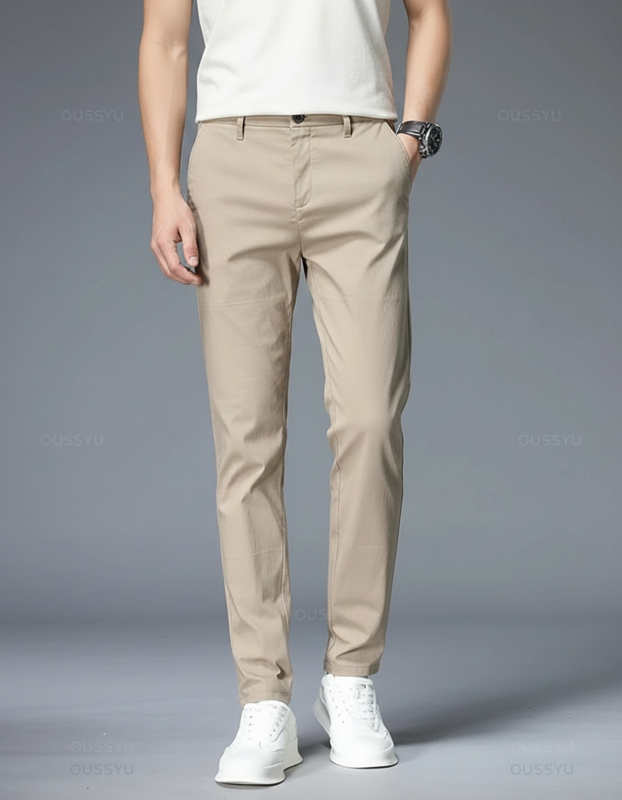 Pantalon Marron Chino Slim Extensible Décontracté Homme - Beige Gabardine