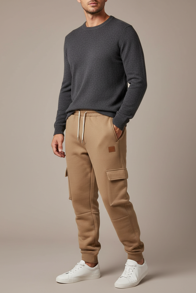 Pantalon Marron Cargo Molletonné Confortable Multipoches Homme - Camel