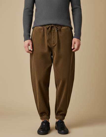Pantalon Marron Côtelé Ample Décontracté Homme Cordon - Cordé