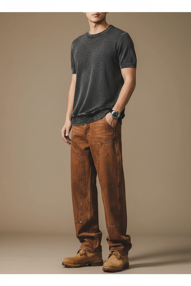 Pantalon Marron Ample Cargo Décontracté Homme Coton - Toile