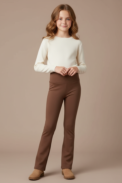 Pantalon Marron Évasé Taille Haute Confortable Enfant - Molleton
