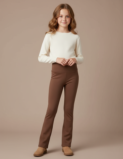 Pantalon Marron Évasé Taille Haute Confortable Enfant - Molleton