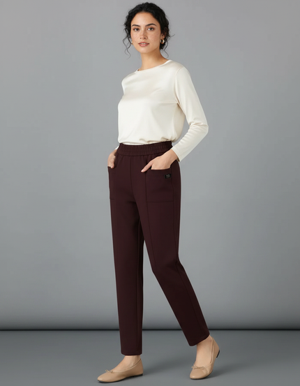Pantalon Marron Fluide Décontracté Confortable Élastique - Polyester