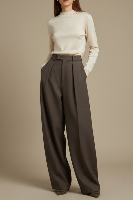 Pantalon Palazzo Marron - Gabardine