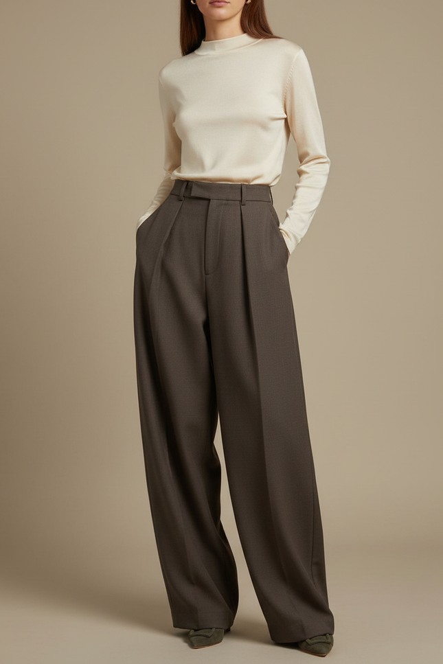Pantalon Palazzo Marron - Gabardine