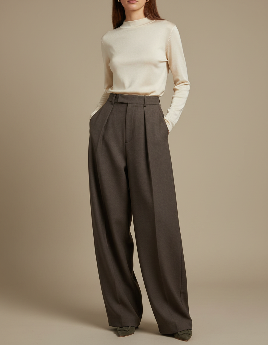 Pantalon Palazzo Marron - Gabardine