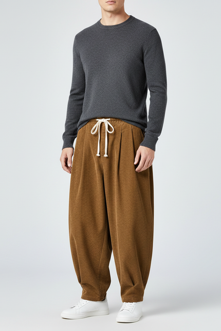 Pantalon Marron Côtelé Ample Épais Cordon Homme - Cordé