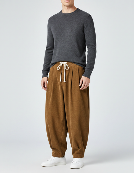 Pantalon Marron Côtelé Ample Épais Cordon Homme - Cordé