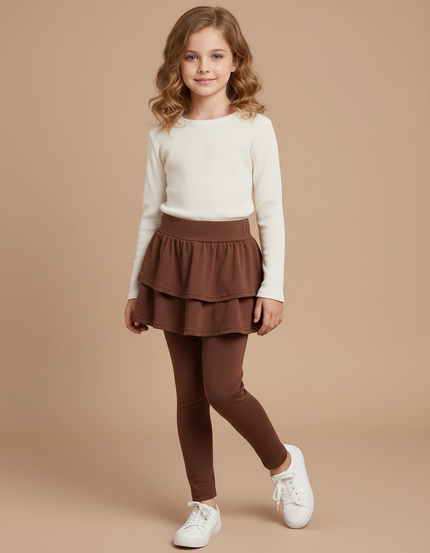 Pantalon Marron Jupe-culotte Coton Fille Confortable - Molleton