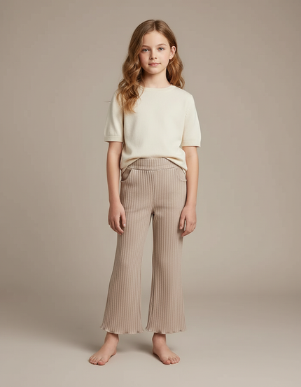 Pantalon Marron Côtelé Évasé Confortable Enfant - Beige Maille