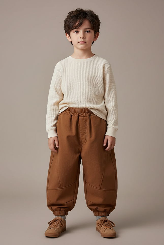 Pantalon Marron Ample Élastiqué Décontracté Enfant - Molleton