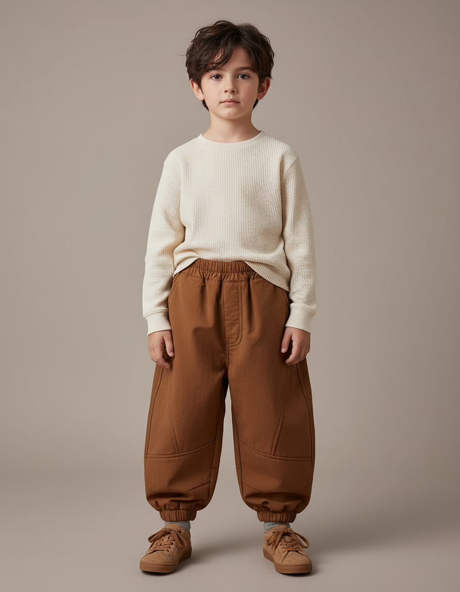 Pantalon Marron Ample Élastiqué Décontracté Enfant - Molleton