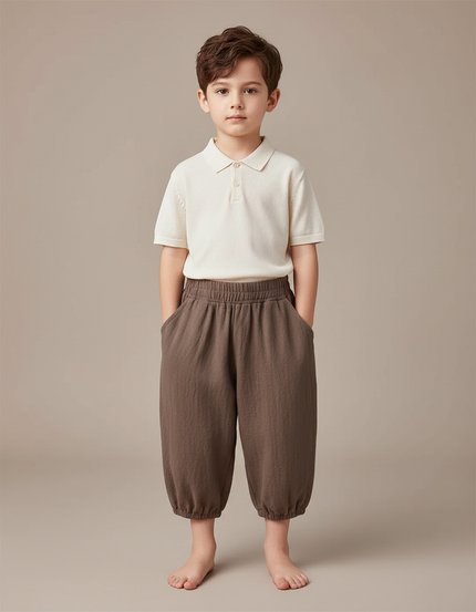 Pantalon Marron Coton Lin Ample Décontracté Enfant