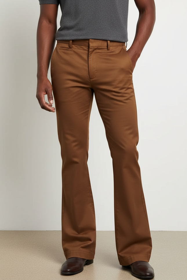 Pantalon Marron Évasé Homme Casual Chic Élégant - Gabardine